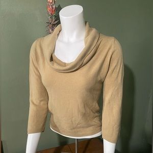 New York & Company 3/4 Sleeve Tan Cowl Neck Light Sweater